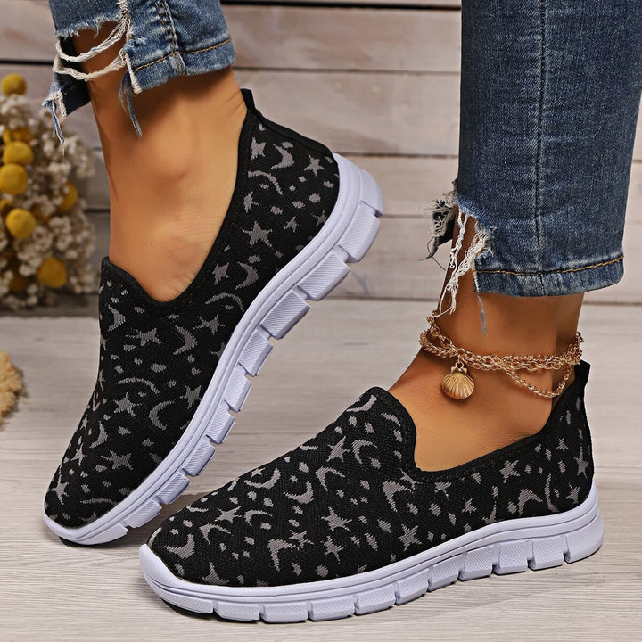 Dame Sporty Slip-On Sneakers med livligt stjernemønster og åndbar strikket overflade Stilla