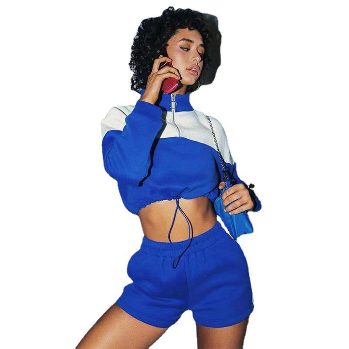 Kvinders cropped tracksuit med høj krave og snoretræk