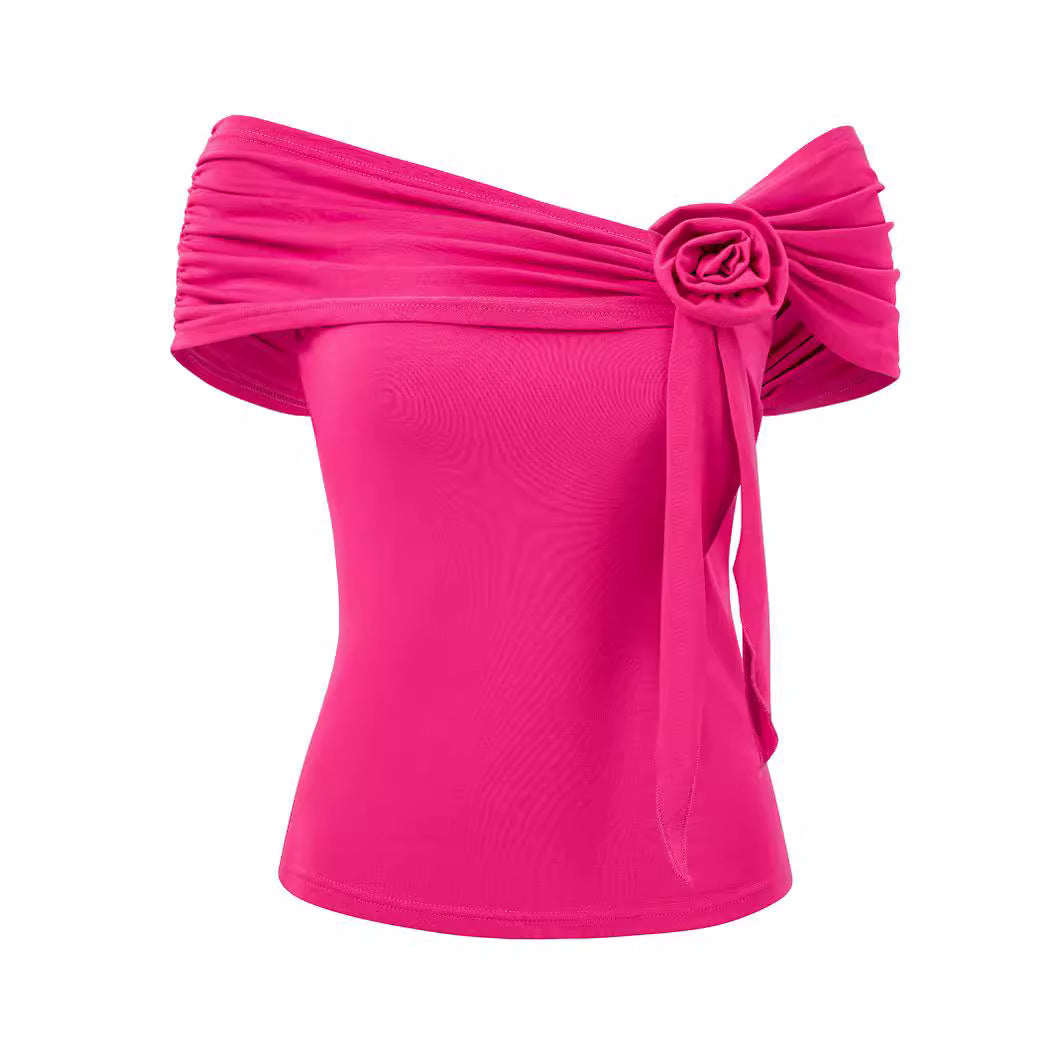 Dame Off-Shoulder Top med dekorativ blomstermotiv Stilla