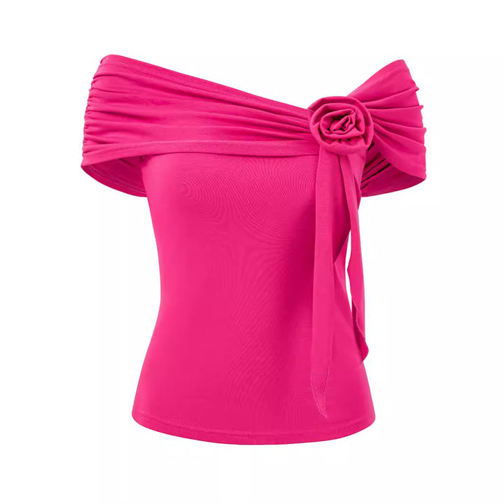 Dame Off-Shoulder Top med dekorativ blomstermotiv Stilla