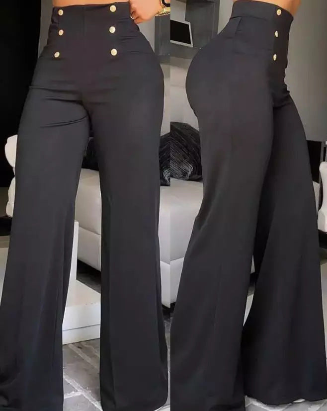 Dame Bred Palazzo-bukser med høj talje og elegante knapdetaljer Stilla