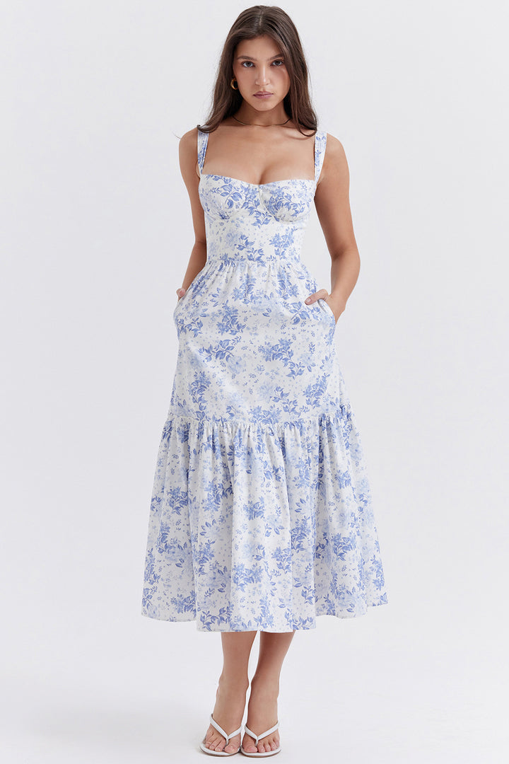 Damer Floral Maxikjole med skulderfri design og voluminøs nederdel Stilla