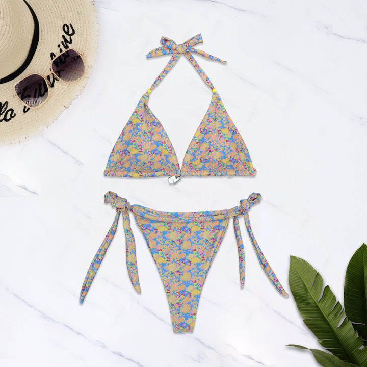 Dame Triangel-Bikini-Sæt med justerbare bindebånd og fint blomstret design Stilla