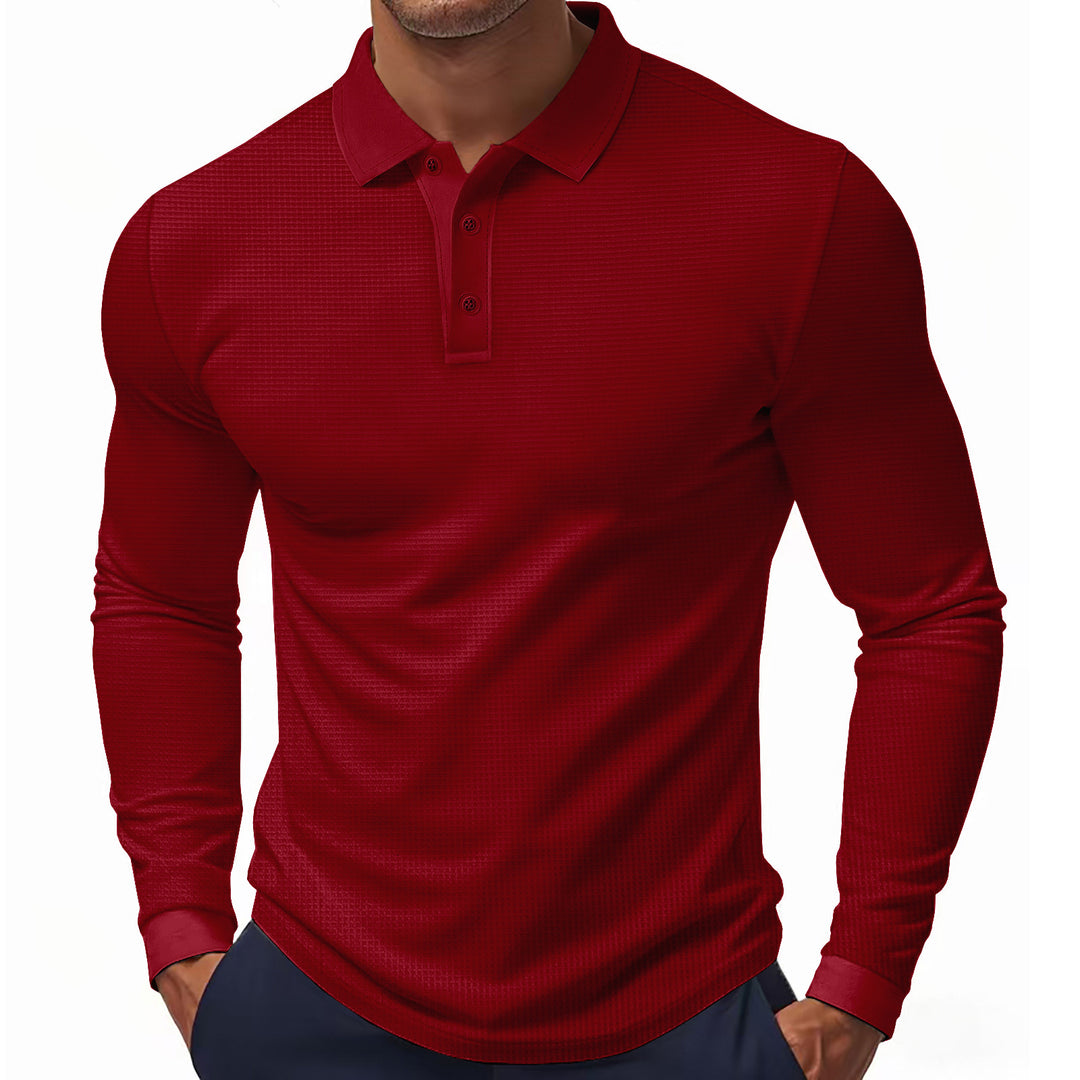 Herrer langærmet polo skjorte i strukturjersey med slim-fit og polo krave Skovae