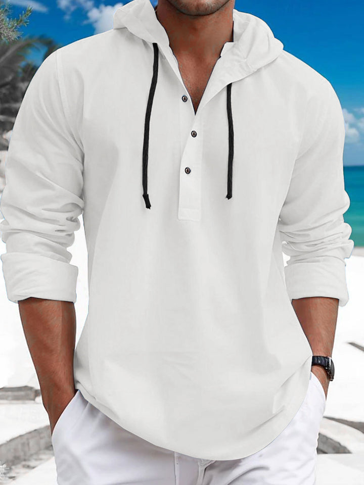 Herren nan sommerligt Hoodie-Henley med skjult knaplukning, snor og rundet kant Skovae
