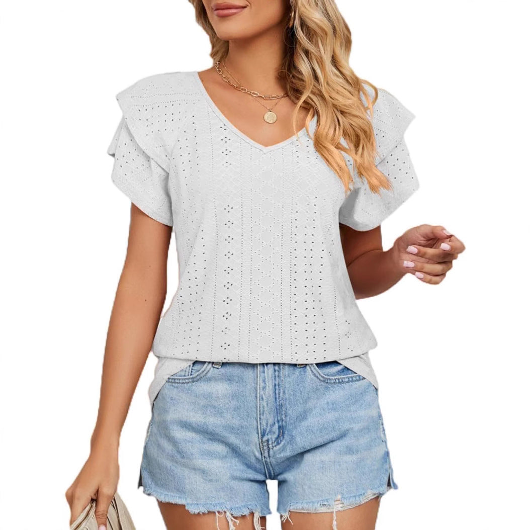 Dame Broderie Anglaise V-Udskæring Top Stilla