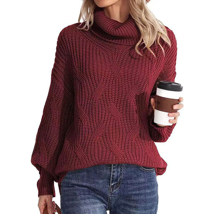 Kvinders strikkede sweater med høj krave og struktureret stingudseende Stilla
