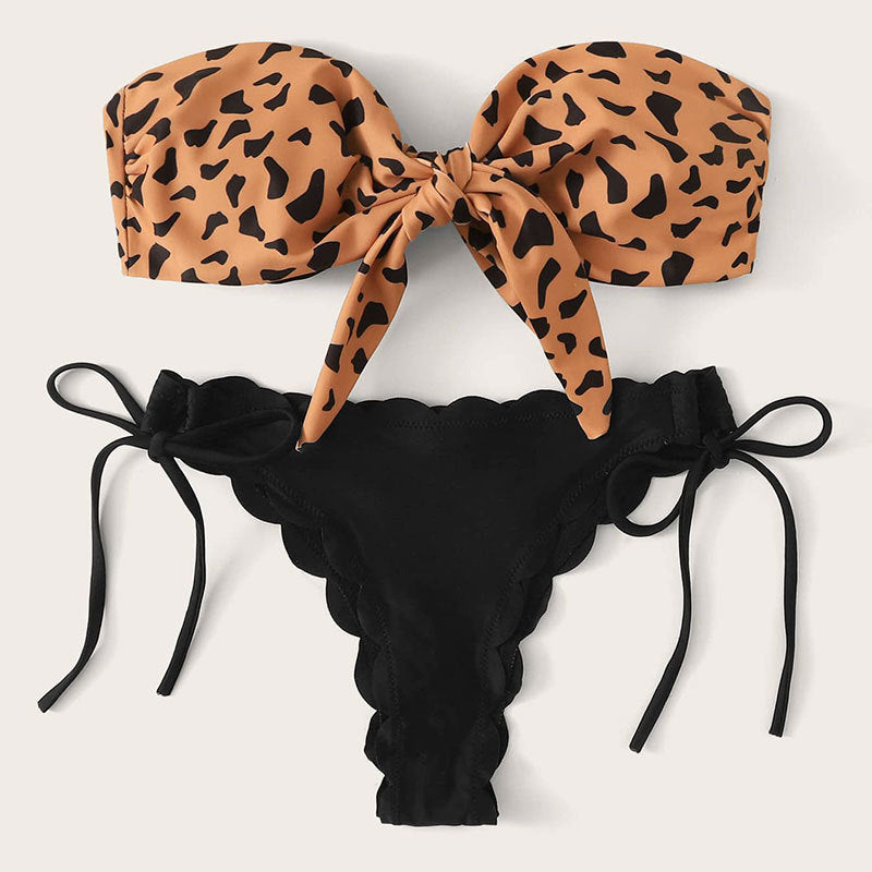 Dame Bikinisæt med trendy leopardmønster og snørelige detaljer Skovae