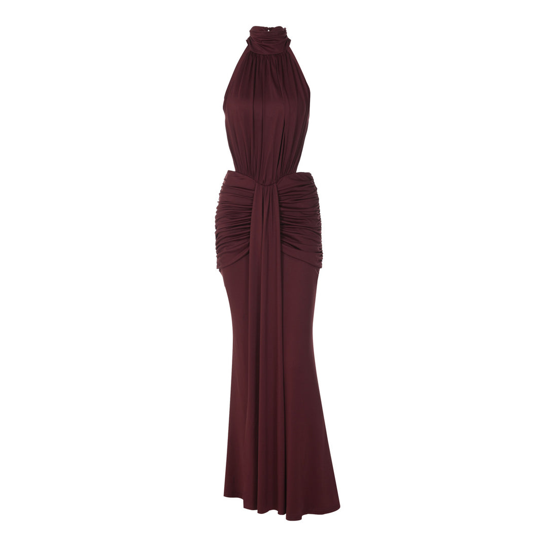 Dame Elegant Maxikjole med høj hals og raffineret drapering Skovae