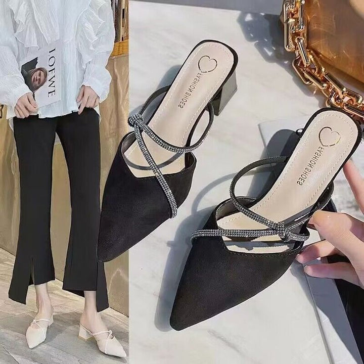 Dame Retro Slingback-pumper med glitrende accenter og behagelig blokhæl Stilla