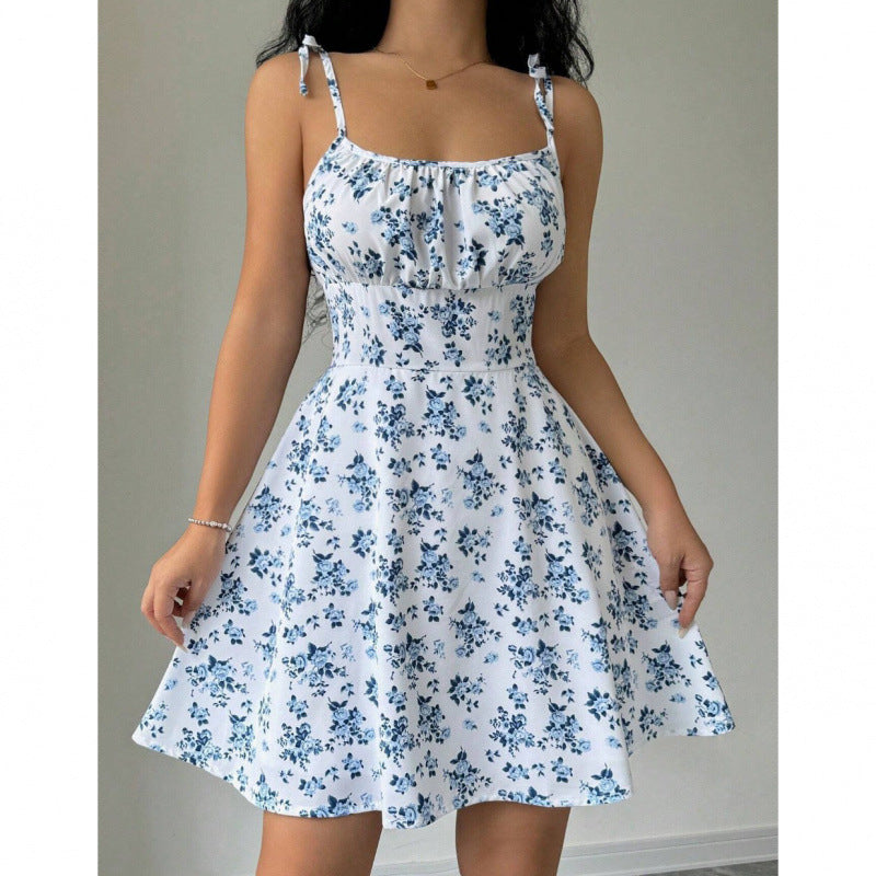 Dame sommerlig blomsterkjole med justerbare spaghetti stropper Skovae
