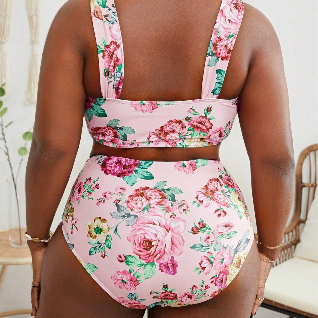 Dame Højtaljet Bikini-Sæt med blomsterdesign Skovae