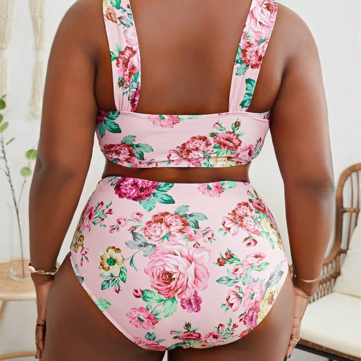 Dame Højtaljet Bikini-Sæt med blomsterdesign Skovae