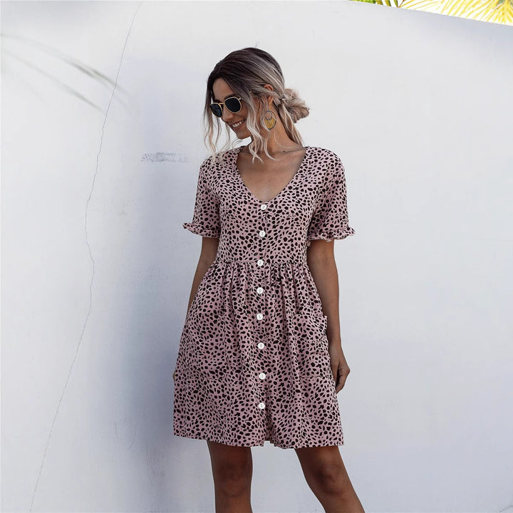 Dame Button-Up Trappel Mini Kjole Stilla