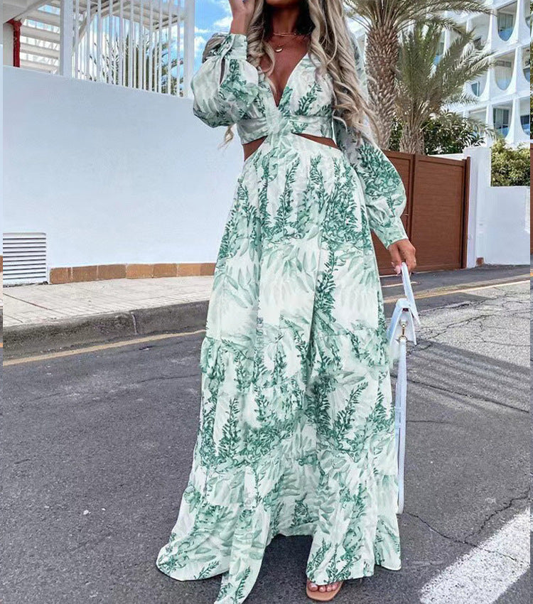 Dame Maxikjole med luftige ærmer og floralt design Stilla