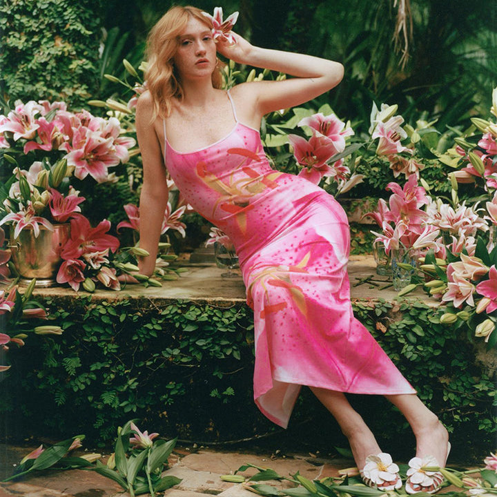 Dame Floral Maxi Kjole med justerbare stropper Stilla