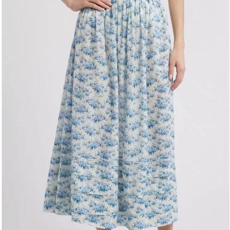 Dame Maxiskirt med floral design og feminine rynker Stilla