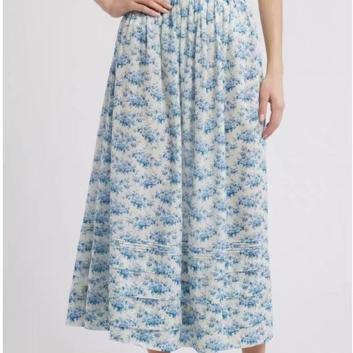 Dame Maxiskirt med floral design og feminine rynker Stilla