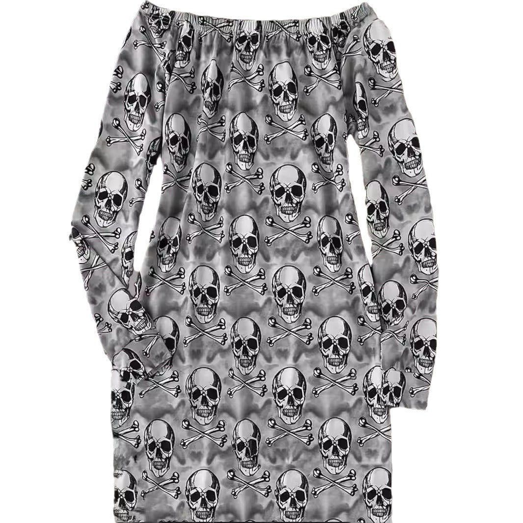 Dame Off-Shoulder Kjole med iøjnefaldende Dødningehoved-design og løs pasform Stilla