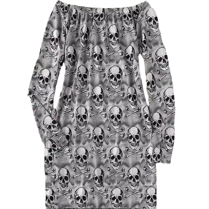 Dame Off-Shoulder Kjole med iøjnefaldende Dødningehoved-design og løs pasform Stilla