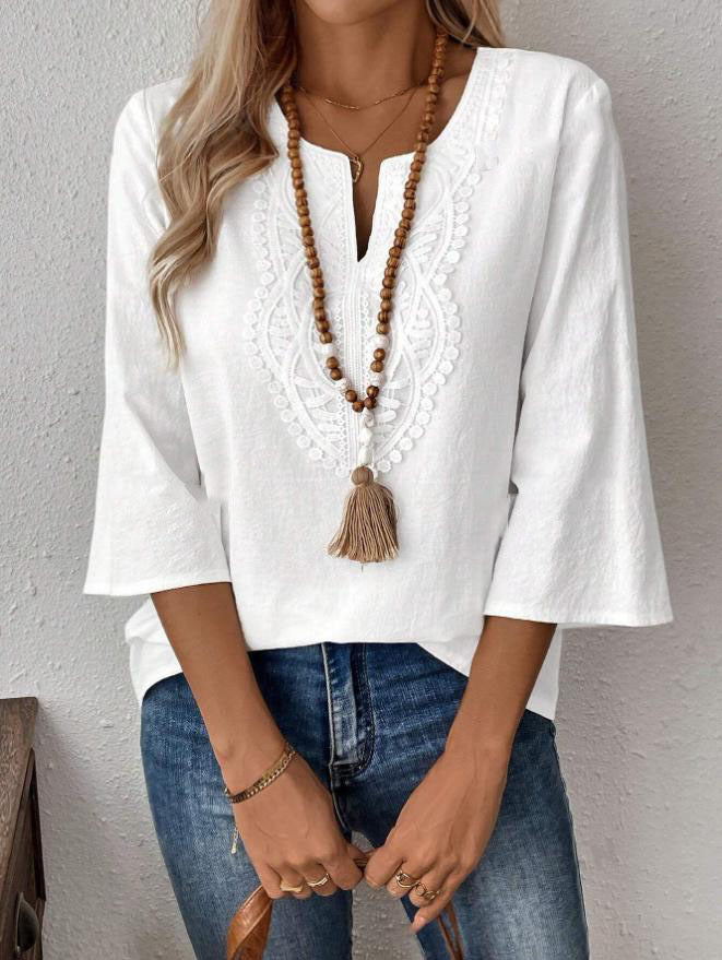 Dame afslappet bluse med detaljeret broderi Stilla