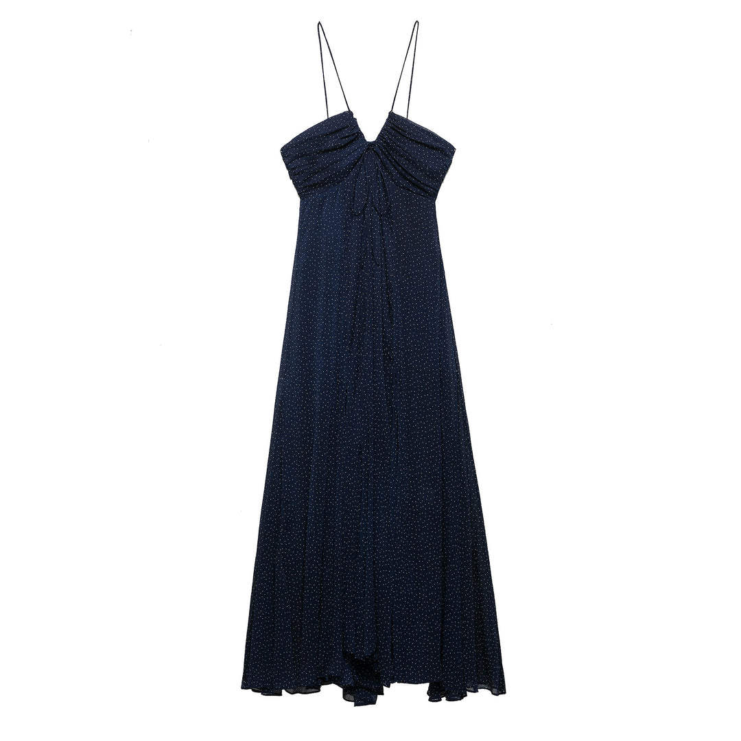 Femme Elegante Spaghetti-strop Maxi Kjole med rynket Overdel Stilla