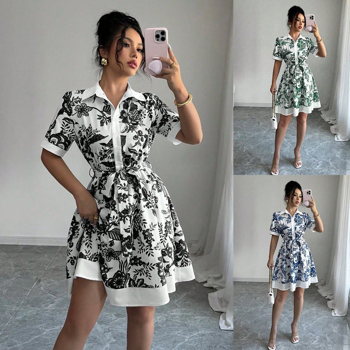Dame Blomsterprint Button-Up Skjortekjole Stilla