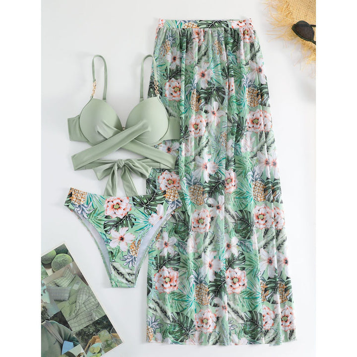 Dame bikini sæt med blomster wrap top og matchende nederdel Skovae