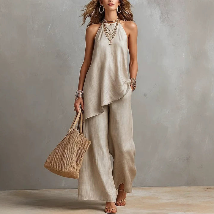 Dame luftig jumpsuit med asymmetrisk snit Skovae