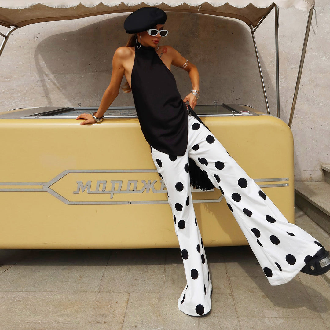 Dame Fashionable flared pants with stylish polka dot design Skovae