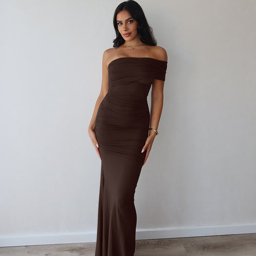 Dame maxikjole med asymmetrisk overdel og elegant drapering Stilla