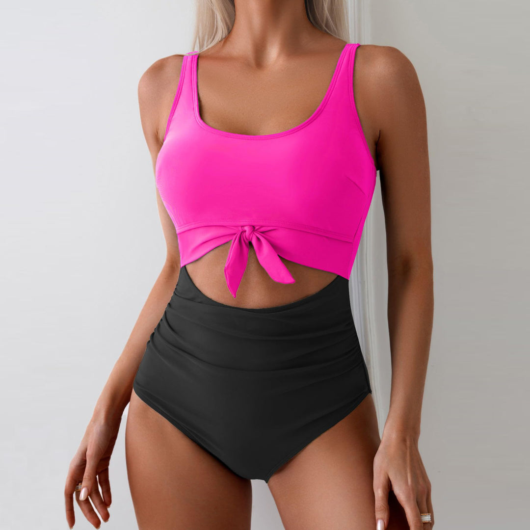Dame One-Piece Badedragt med trendy Cut-Out-design og justerbar knude Skovae