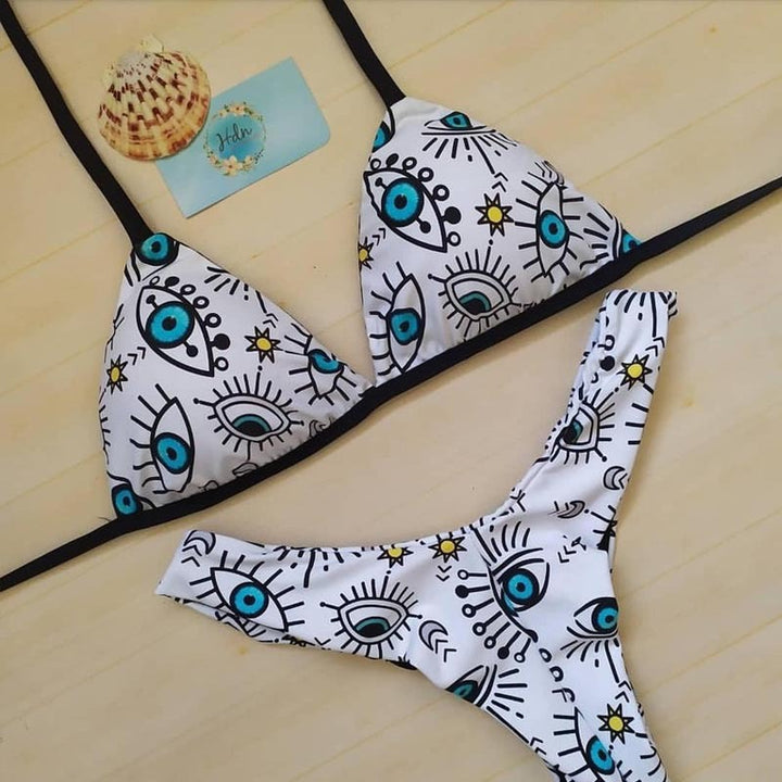 Dame Triangel-Bikini med iøjnefaldende grafikdesign Skovae