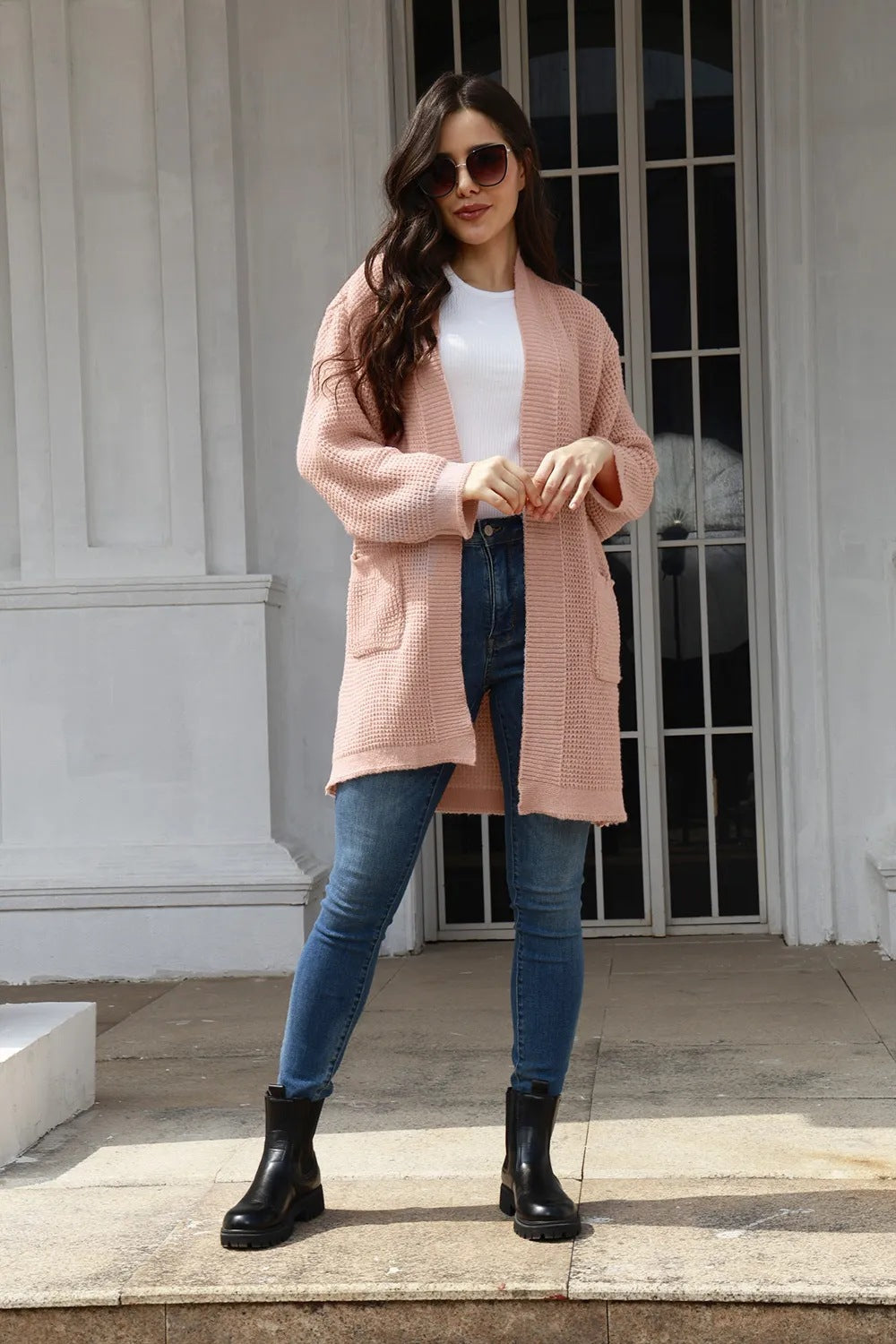 Kvinders hyggelige strikket cardigan med åbne lommer og bred pasform Stilla