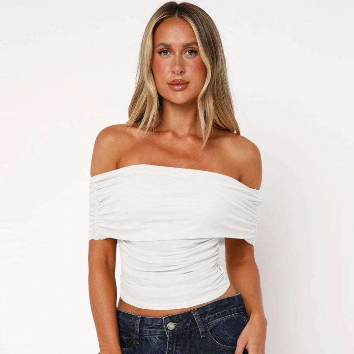 Dame Off-Shoulder Top med raffinerede draperingselementer og elastisk linning Stilla