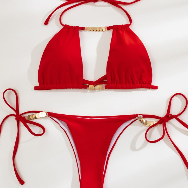 Dame triangel-bikini med smagfulde perle-detaljer Skovae