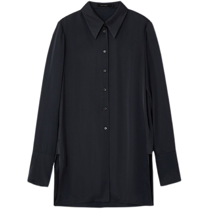 Dame Edle Silke Bluse med klassisk Krave og elegante Knapdetaljer Stilla