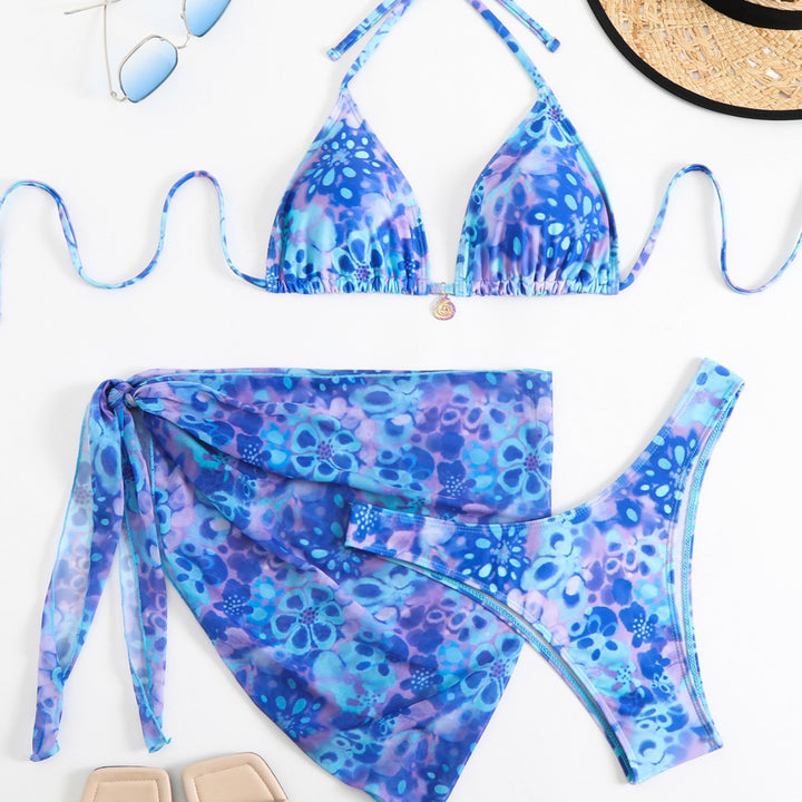 Dame Bikini-sæt med blomster mønster og smart indpakningsskørt Skovae