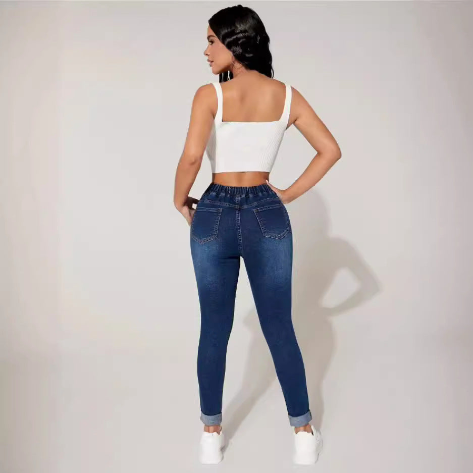 Dame Jeggings med gummibånd og fashionable detaljer Stilla