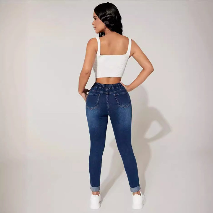 Dame Jeggings med gummibånd og fashionable detaljer Stilla