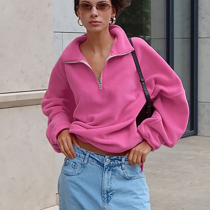 Dame oversized fleece-trøje med lynlås og høj krave Stilla