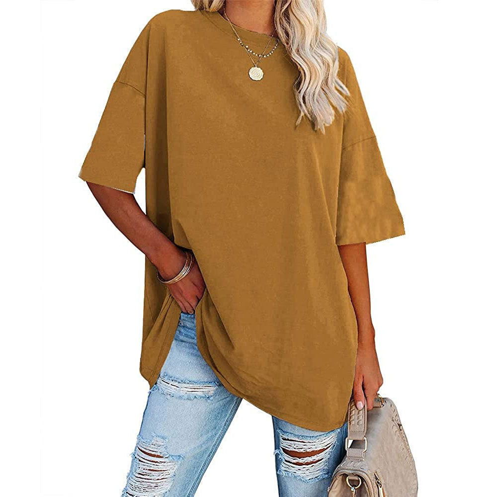 Dame afslappet oversized T-shirt med rund halsudskæring og korte ærmer Stilla