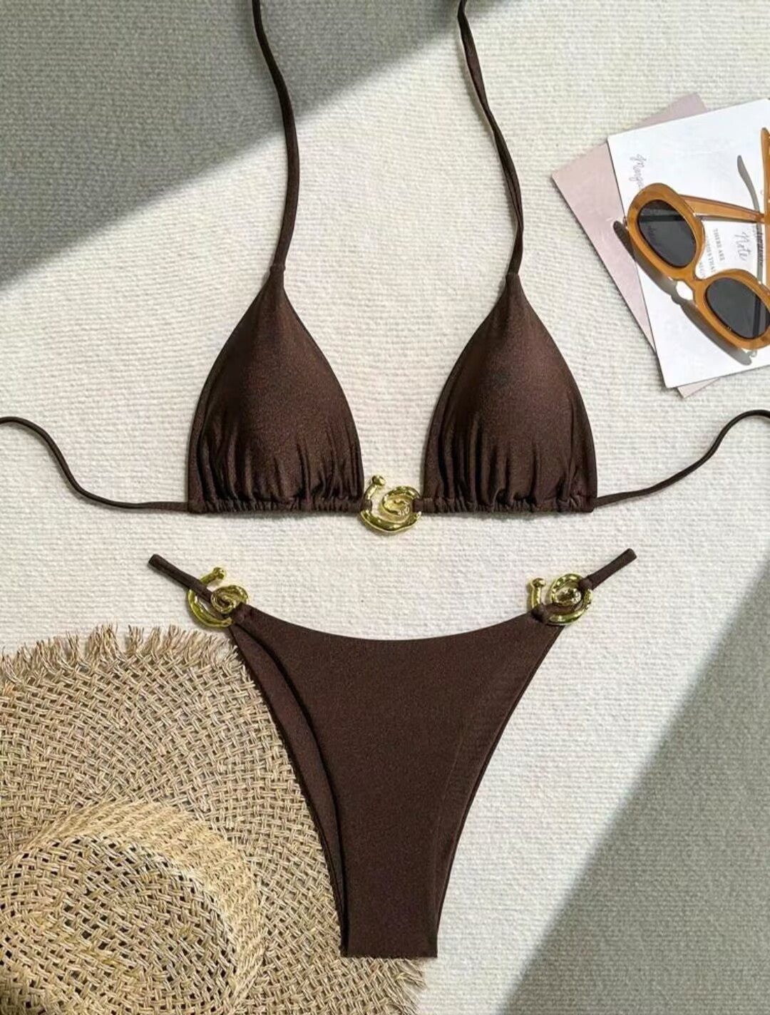 Dame Triangel-Bikini med raffineret guld-detalje Skovae
