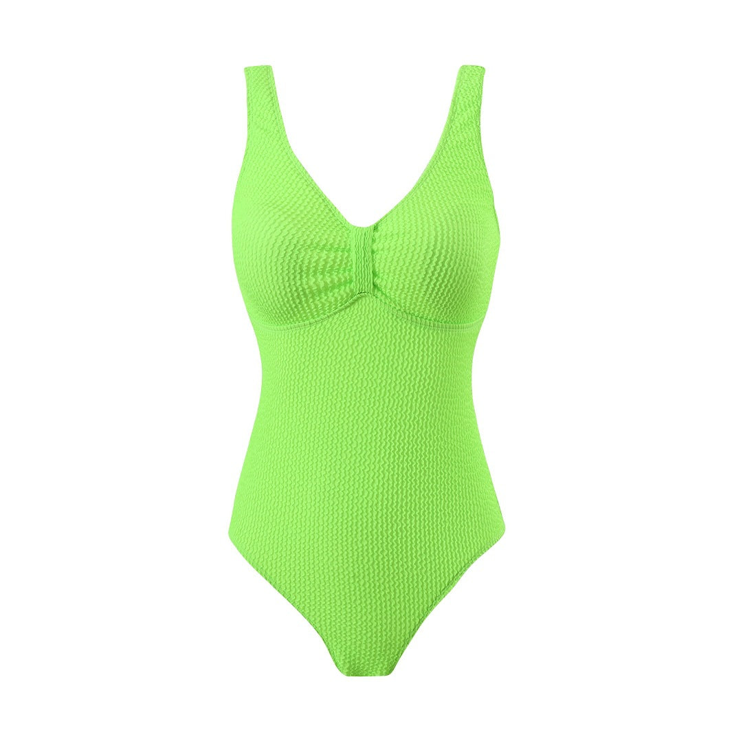 Dame one-piece badedragt med figursyet, struktureret design og elegant V-udskæring Stilla