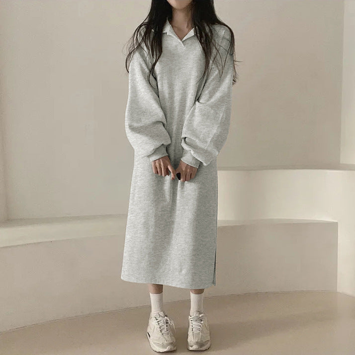 Kvinder elegant hoodie kjole med afslappede pufærmer og sideslids