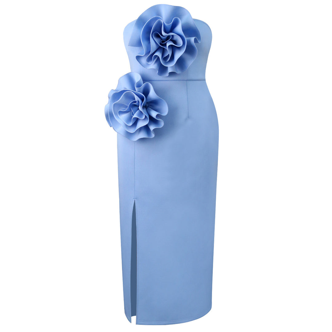 Dame aftenkjole med voluminøse 3D-blomsterapplikationer Skovae