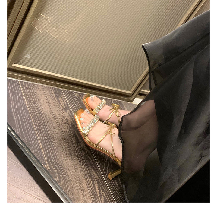 Dame elegante sandaler med glitrende rem og trendy hæl Stilla