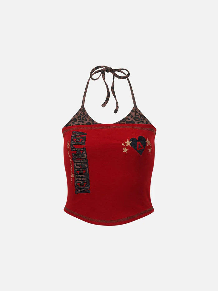 Dame Farverig trykt Crop-Top med Halterneck Skovae