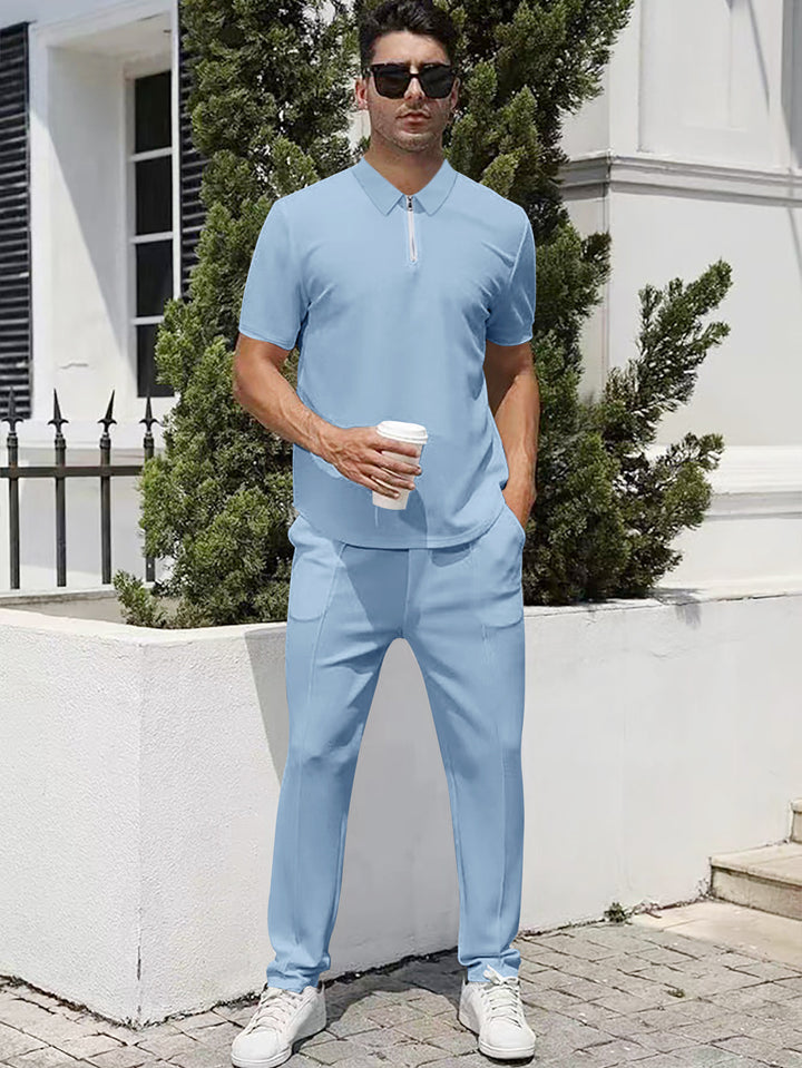 Herrer nan urban rejse polo-shirt med kort forreste lynlås, elastisk interlock og krølfri pleje Skovae