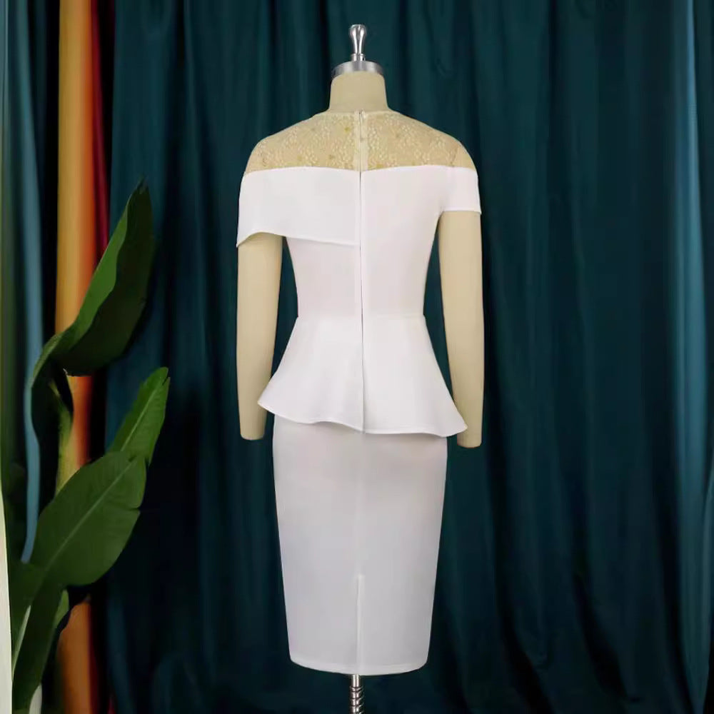 Dame Elegant Peplum-Kjole med Blonder Skovae